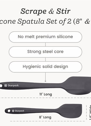 Starpack 'Scrape & Stir' Silicone Spatula Set (2 Pcs) - Heat Resistant Spatulas Set 600°F - Food Grade Kitchen, Nonstick Baking and Cooking Spatulas - LFGB Grade Rubber Spatula Set