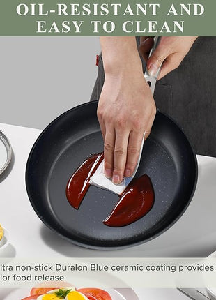 Nuwave Healthy Duralon Blue Ceramic Nonstick Cookware Set, Diamond Infused Scratch-Resistant, PFAS Free, Dishwasher & Oven Safe, Induction Ready & Evenly Heats, Tempered Glass Lids & Stay-Cool Handles