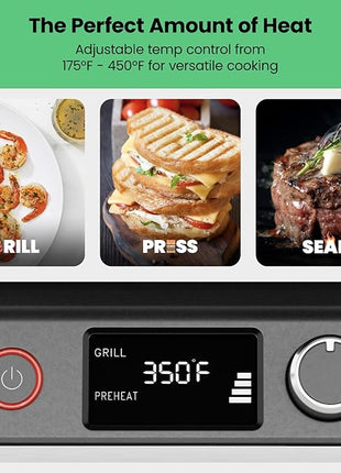 Chefman 5-in-1 Digital Panini Press Grill Sandwich Maker and Griddle Grill Combo with Removable, Reversible Dishwasher-Safe Grilling Plates, Opens 180° for Indoor BBQ /Flat Top Grill, Stainless steel