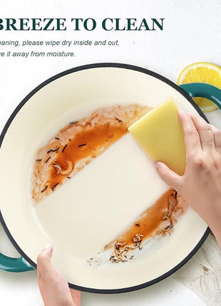 Overmont Enameled Cast Iron Dutch Oven - 7QT Pot with Lid Cookbook & Cotton Potholders - Heavy-Duty Cookware for Braising, Stews, Roasting, Bread Baking bottle green