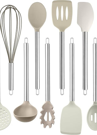 COOK WITH COLOR Silicone Cooking Utensils, Kitchen Utensil Set, Easy to Clean Silicone Kitchen Utensils, Cooking Utensils for Nonstick Cookware, Kitchen Gadgets Set, 10 Pieces, Brown