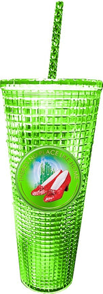 Spoontiques Wizard of Oz Diamond Tumbler, 20oz - Textured Cup w/Staw, Double Wall Insulated, BPA Free - Ruby Slippers