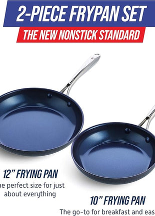 Blue Diamond Cookware Hard Anodized Ceramic Nonstick, 10" and 12" Frying Pan Skillet Set, PFAS-Free, Dishwasher Safe, Oven Safe, Grey