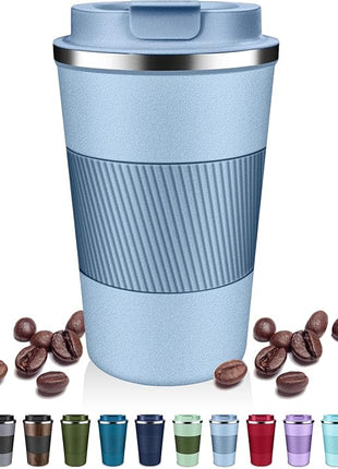 Insulated Coffee Tumblers with Flip Lid 12oz / 17oz, Stainless Steel Travel Coffee Mug Leak Proof, Vacuum Insulated Coffee Mug Reusable Cup, Keeps Cold and Hot for Coffee Tea
