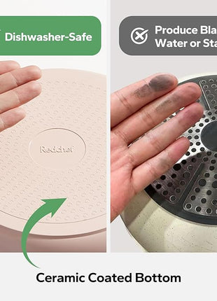 Redchef Ceramic Cookware Set, Removable Handle Pots and Pans Non-Stick, Rv Cookware Set, Non-Toxic Pots and Pans Set No PFAS, PTFE, PFOA, Detachable Pots and Pans, Dishwasher & Oven Safe (Pink)