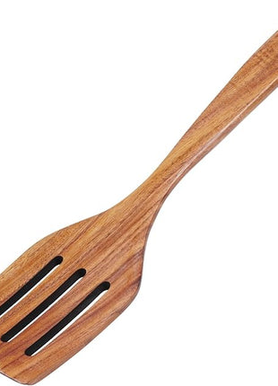 FJNATINH Wooden Slotted Spatula for Cooking, Nonstick Teak Slotted Turner, Flat Wooden Kitchen Cooking Spatula Turner for Frying Flipping Kitchen Utensil Pancake