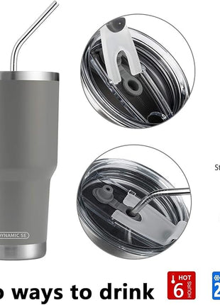 D·S 30oz Grey Tumbler Stainless Steel Insulated Travel Mug with Straw Lid Cleaning Brush (30oz Grey)