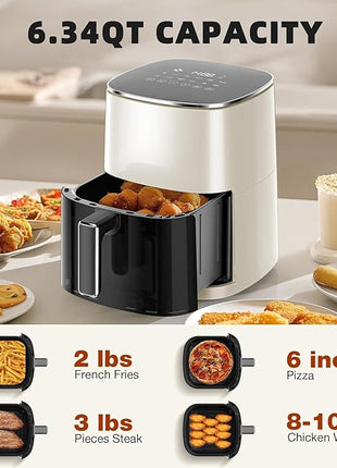 Elevon 6QT Large Air Fryer, 12-in-1 Digital Airfryer with Clear Window, Roast, Reheat, Dehydrate, Bake, Steam with 400F and More, Dishwasher Safe, Nonstick, Fit for Family of 2-5, Beige