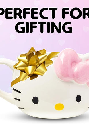 Silver Buffalo Sanrio Hello Kitty Pink Bow Ceramic 3D Sculpted Mug, 20 Ounces