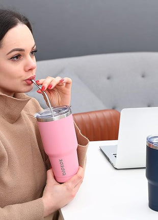 BJPKPK 30 oz Tumbler with Lid and Straw Stainless Steel Double Wall Vacuum Insulated Tumblers,Navy Blue