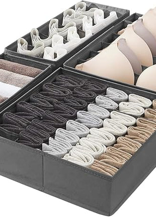 Amazon Basics Dresser Drawer Storage Organizer for Undergarments, Set of 4 - Gray