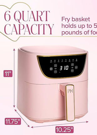Paris Hilton Air Fryer, Large 6-Quart Capacity, Nonstick Made without PFAS, Touchscreen Display, 8-in-1 (Air Fry, Roast, Broil, Bake, Reheat, Keep Warm, Pizza, Dehydrate), Dishwasher Safe, Pink