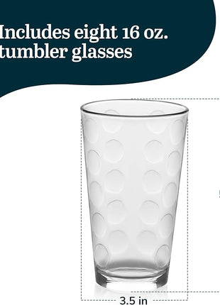Libbey Reno Patterned Tumbler Glasses, 16-ounce, Set of 8