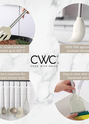 COOK WITH COLOR Silicone Cooking Utensils, Kitchen Utensil Set, Easy to Clean Silicone Kitchen Utensils, Cooking Utensils for Nonstick Cookware, Kitchen Gadgets Set, 10 Pieces, Brown