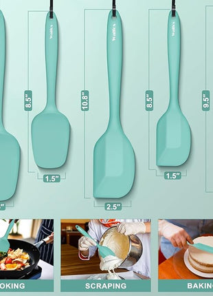 Walfos Silicone Spatula - 600°F High Heat Resistant Kitchen Spoon Spatulas（set of 5), Strong Steel Core and One-Pieces Design, For Cooking Mixing & Baking - BPA Free and Dishwasher Safe (Teal/Aqua)