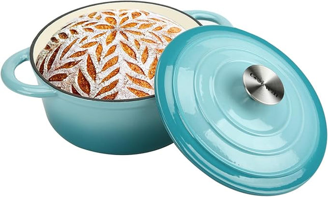 Cast Iron Dutch Oven, 3 QT Round Dutch Oven Pot with Self Basting Lid for Home Baking, Braiser, Cooking, Great Christmas Gifts for Family,Teal