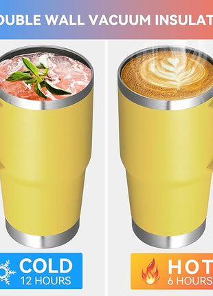 VEGOND 20 oz Tumbler Bulk with Handle Lid and Straw, Stainless Steel Insulated Travel Coffee Mug Set, Spill Proof Double Wall Metal Tumblers Cups, Yellow 6 Pack