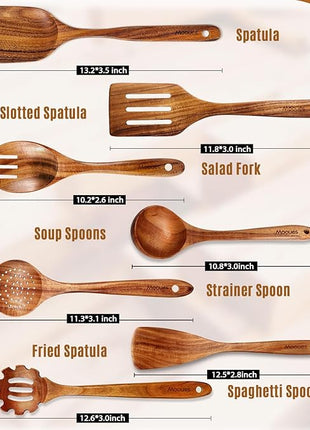 Wooden Spoons for Cooking, 7 Pcs Wooden Utensils for Cooking Natural Teak Wooden Kitchen Utensils Set
