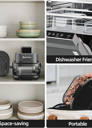 4-in-1 Portable Glass Air Fryer, 140–400°F Precise Heat, Max Crisp Technology, 4.2QT & 1.6QT Dual Containers with Lids, Freezer & Dishwasher Safe, Bake, Recrisp, Air Fry