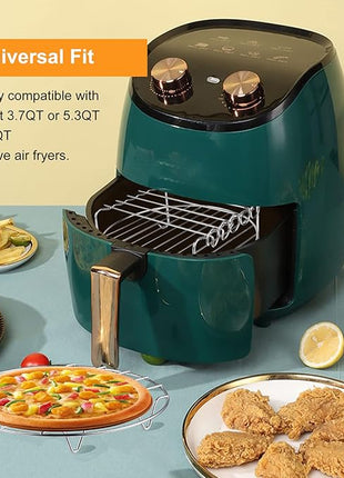 Air Fryer Rack for Air Fryer Oven, Set of 2 Multi-purpose Accessories Metal Double Layer Wire Rack with Skewer for Ninja Power XL Cosori Instant Pot Gourmia Chefman, Dishwasher Safe