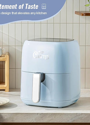 Charmi 5QT Air Fryer – Beautiful Retro Design, Stylish Countertop Look, Nonstick & PFAS-Free, Safe Auto Shutoff, Digital Touchscreen, 8 Cooking Presets (Pastel Blue)