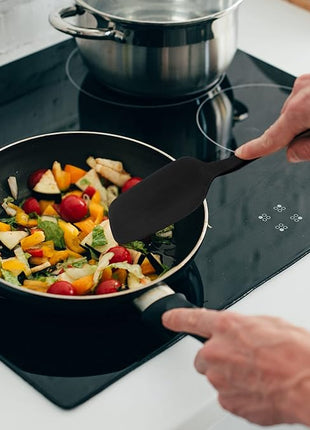 Premium 600F High Heat Resistant Silicone Spatula 2 Set Sturdy Handle Created for Cooking, Baking and Mixing, One Piece Design, Non-Stick, Strong Stainless Steel Core (Black)