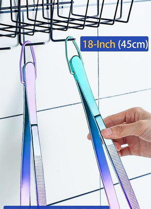 JETKONG 2 Pcs 18 Inch (45cm) Stainless Steel Grill Tongs Heavy Duty Giant Tweezer Tongs, Extra Large Tweezers Tools for Cooking, Grilling, BBQ and Turning Food (Rainbow)