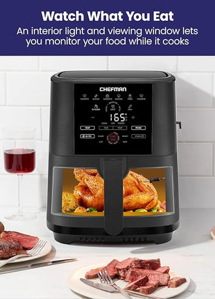 CHEFMAN 5-Quart Digital Air Fryer with Temperature Probe, 8 Customizable Cooking Presets, Large Easy-View Window, Give Your Food an Extra Crispy Finish, Nonstick Dishwasher-Safe Basket & Tray, Black