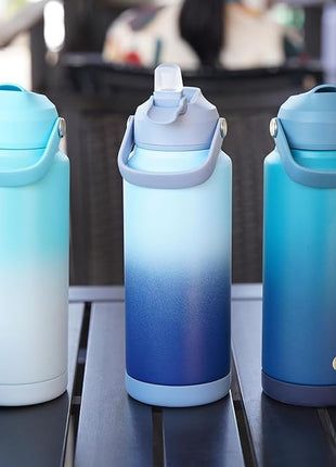 BJPKPK Insulated Water Bottle with Straw Lid, 18oz Thermo Water Bottles with Soft Nozzle, Flex Handle & Non-slip Boot, BPA Free Leak Proof Stainless Steel Metal Thermo, Tumblers, Cups,Sky