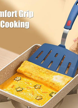 Silicone Spatula Turner, High Heat Resistant Rubber Baking Spatula, Non-Stick Slotted Wide Fish Slice Spatulas for Cooking, Large Kitchen Utensil for Pancake Omelette Egg - Hazy Blue