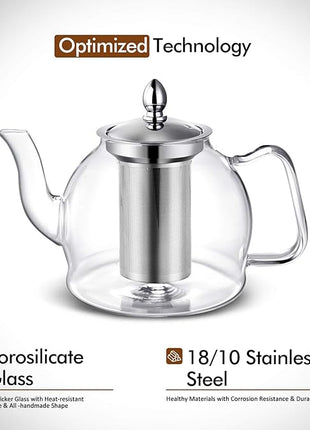 HIWARE 1000ml Glass Teapot with Removable Infuser, Stovetop Safe Tea Kettle, Blooming and Loose Leaf Tea Maker Set