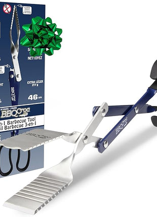 BBQCroc 3 in 1 Barbecue Tool 18-inch - Light and Long Tongs, Spatula and Grill Scraper (Blue) (18 inch Without Flashlight)