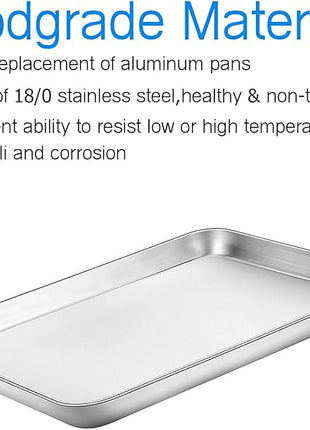 Baking Sheets Set of 5, Bastwe Stainless Steel Baking Pan Tray Cookie Sheet, Size 10 x 8 x 1 inch, Non Toxic & Healthy, Rust Free & Easy Clean
