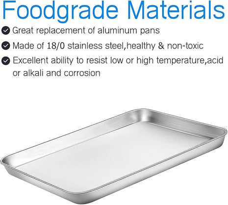Baking Sheets Set of 5, Bastwe Stainless Steel Baking Pan Tray Cookie Sheet, Size 10 x 8 x 1 inch, Non Toxic & Healthy, Rust Free & Easy Clean