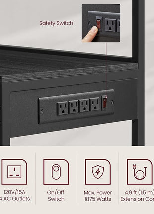 VASAGLE Bakers Rack with Power Outlet, 35.4 Inches Microwave Stand, Coffee Bar, 4 AC Outlets, with Adjustable Shelves, 8 S-Hooks, Basket, Spice Racks, Charcoal Gray and Ink Black UKKS031B22