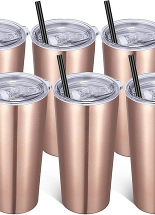 VEGOND 20oz Tumbler Bulk with Lid and Straw 6 Pack, Stainless Steel Vacuum Insulated Tumbler, Double Wall Coffee Cup Travel Mug, Rose Gold