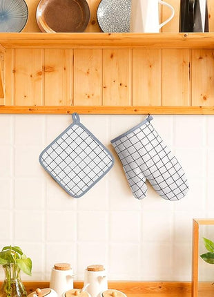 Oven Mitts and Potholders BBQ Gloves-Oven Mitts and Pot Holders with Recycled Infill Silicone Non-Slip Cooking Gloves for Cooking Baking Grilling (4-Piece Set) (White)