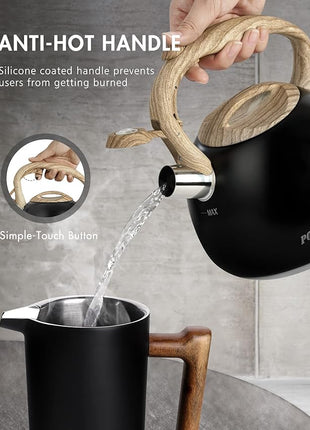 POLIVIAR Tea Kettle, Black Ti Stovetop Tea Kettle 2.7 Quart , Audible Whistling Teapot, Food Grade Stainless Steel for Anti-Rust and Anti Hot Handle, Suitable for All Heat Sources (JX2018-WB20)