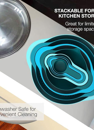 13 Pcs Mixing Bowls Set, RV Camping Accessories Set, Apartment Kitchen Gadget Easy Storage, Inculding Measuring Cups Colander Sifter Large Bowl Whisk Scraper, Great for Cooking and Baking, No BPA