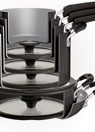 Tramontina Ceramic Non Stick 11-Piece Nesting Pots and Pans Set with Lids - Stackable Nonstick Cookware Set, Dishwasher and Oven Safe, Dark Gray