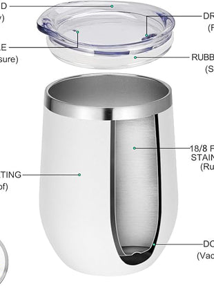 VEGOND Wine Tumblers Bulk 6 Pack, 12oz Stainless Steel Stemless Wine Glass with Lids and Straws, Double Wall Vacuum Insulated Tumbler Cup, Coffee Mug for Cold Hot Drinks