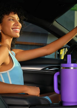 40 oz Tumbler with Handle and Straw: Stainless Steel Insulated Tumbler Keeps Cold for 24 Hours, Leakproof Travel Cup Fits in Cup Holder and BPA-Free,Violet