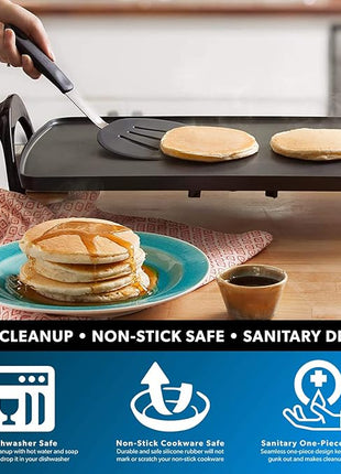 DI ORO Silicone Turner Spatula Set - Kitchen Spatulas for Nonstick Cookware - Flexible & Thin Flippers for Eggs & Pancakes - 600°F Heat-Resistant & BPA Free Cooking Utensils (2pc, Black)