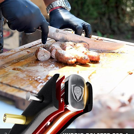 DALSTRONG Butcher Knife - 10 inch - Shogun Series ELITE - Japanese AUS-10V Super Steel - G10 Handle Cimitar Breaking Knife Gift - Vacuum Treated BBQ Brisket Knife - Sheath Included