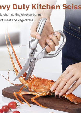 LIVINGO Kitchen Scissors - Heavy Duty Poultry Shears Sharp Cutting Food Chicken Bone Meat Vegetable for Cooking, Multipurpose Stainless Steel Utility Scissors, Safety Lock