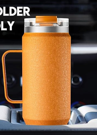 Meoky 40oz Tumbler with Handle, Stainless Steel Travel Mug with 2-in-1 Straw and Sip Lid, Vacuum Insulated Coffee Mug, 100% Leak Proof, Keeps Cold for 34 Hours or Hot for 10 Hours (Maple)