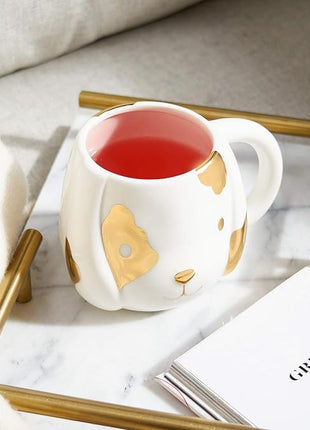 Pinky Up Penny Dog Mug, Ceramic Tea Mug, Tea Tumbler Cup, Dog Lover Gifts, Puppy Inspired Tea Cup, Gold Accents, 16oz