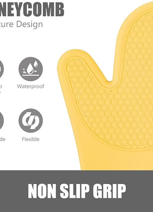 Rorecay Oven Mitts and Pot Holders Sets 6pcs, Extra Long Kitchen Silicone Oven Gloves Heat Resistant 500 Degrees Non-Slip Potholders Hot Pads for Baking Cooking, Quilted Liner, Samoan Sun