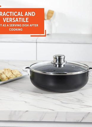 IMUSA 3.2Qt Bistro Ceramic Nonstick Caldero/Dutch Oven with Glass Lid, Black
