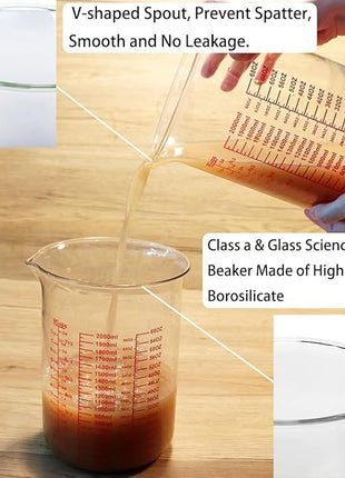 3 Piece Glass Measuring Cup Set, Includes 2-Cup, 4-Cup, and 8-Cup High Borosilicate Glasss Liquid Measuring Cups, Dishwasher, Freezer, Microwave, and Preheated Oven Safe, Essential Kitchen Tools